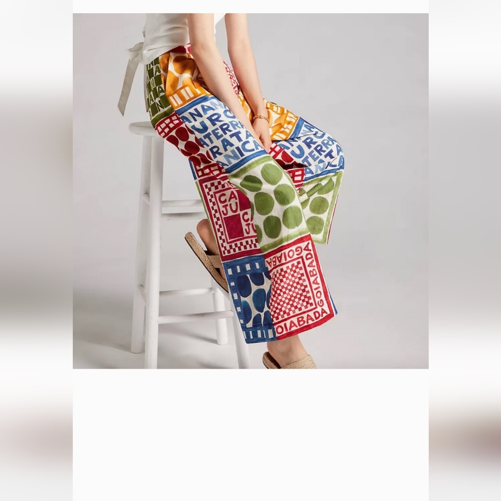 Anthropologie Multicolor Graphic Wide-Leg Pants — Red, Blue, Green, Yellow - Picture 3 of 10